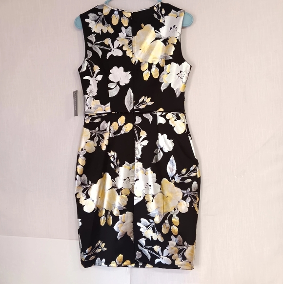 NWT metallic floral print dress stretch Women's black,Full Zip, Party Cocktail. - Picture 15 of 17